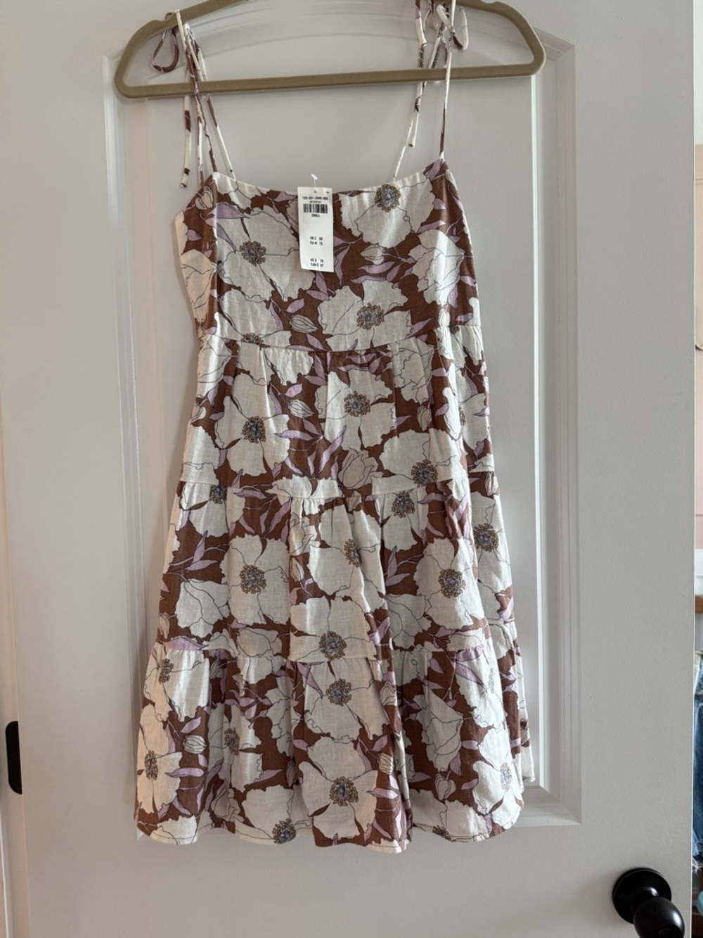 Abercrombie & Fitch White and Brown Floral Tiered Mini Dress